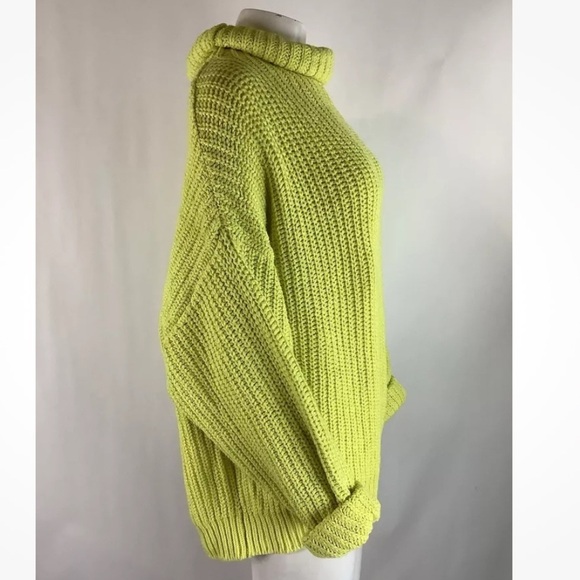 Free People Sz S Swim Too Deep Oversized Sweater Neon Green Cotton Acrylic - Picture 4 of 8